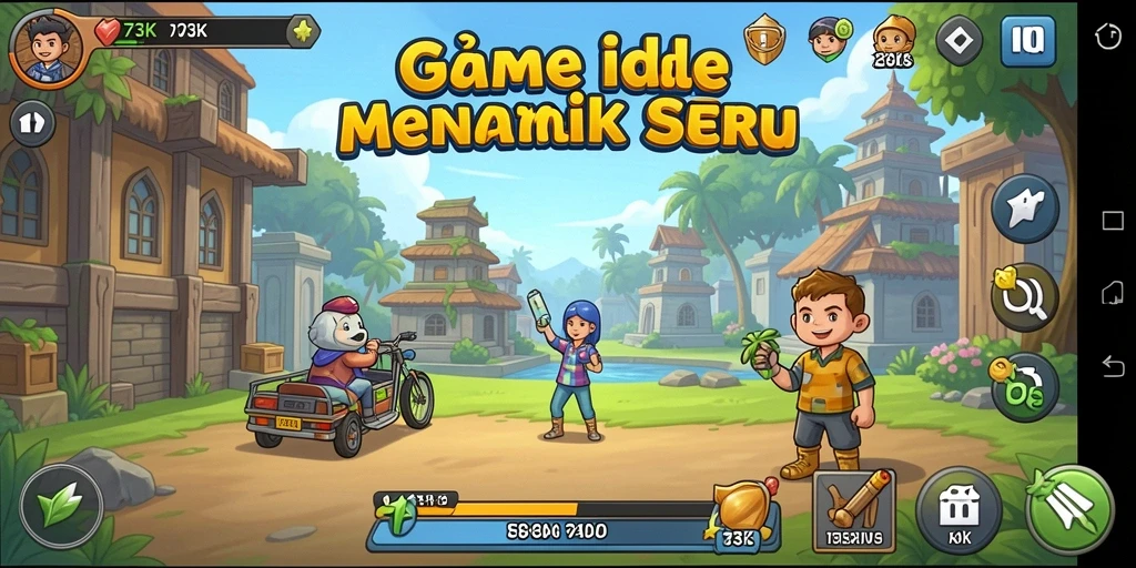 Tampilan gameplay seru dari 73K dengan karakter unik.