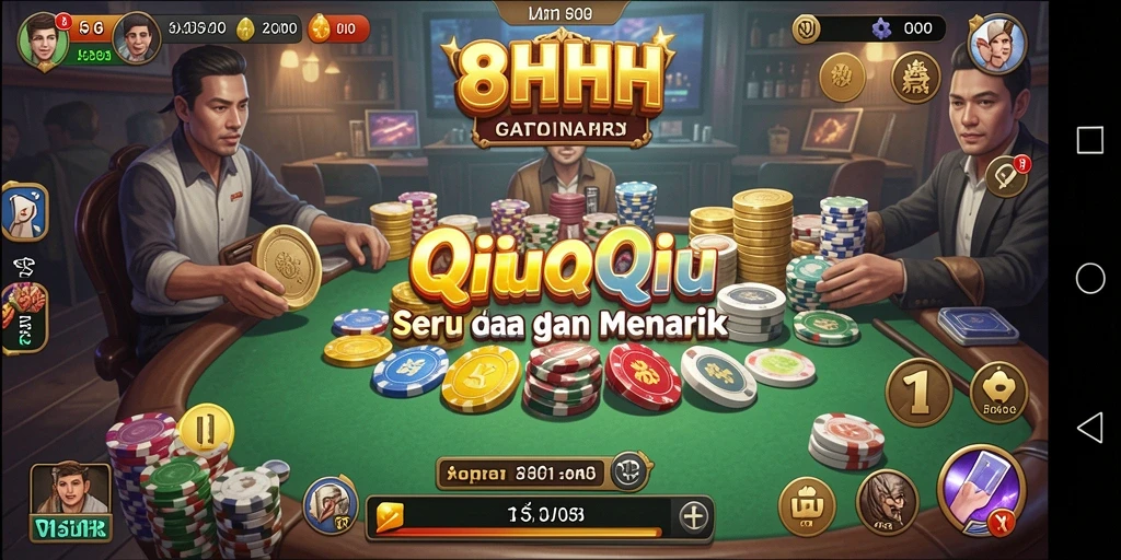 Screenshot utama 8HHH menampilkan aksi seru permainan QiuQiu.