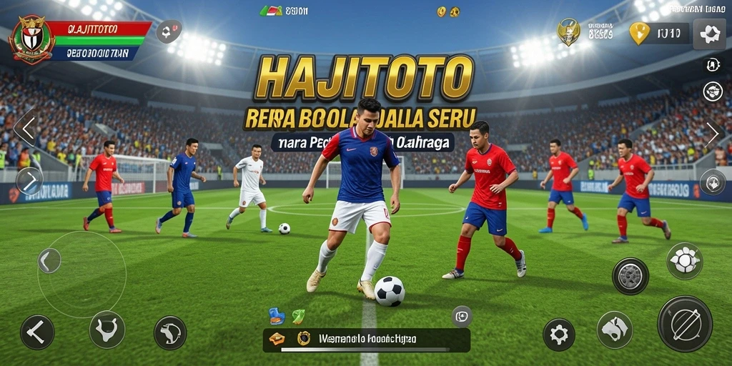 Screenshot gameplay HAJITOTO menunjukkan aksi seru di lapangan sepak bola.