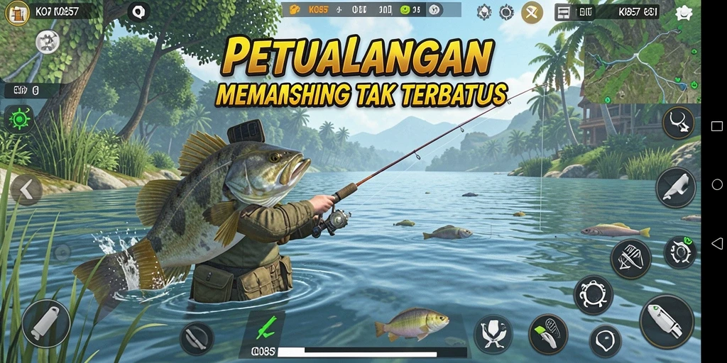 Screenshot KO857 menampilkan aksi memancing yang mendebarkan di laut.
