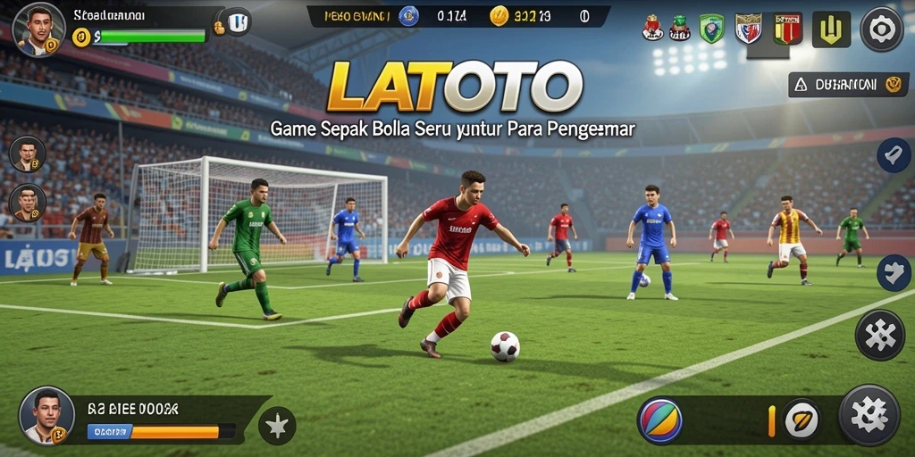Screenshot utama LATOTO menampilkan aksi seru di lapangan sepak bola.