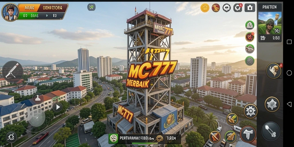 Tampilan gameplay menara pertahanan di MC777 yang menegangkan.