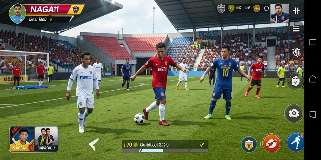 Tampilan gameplay NAGA11 yang menarik dengan aksi sepak bola yang mendebarkan.