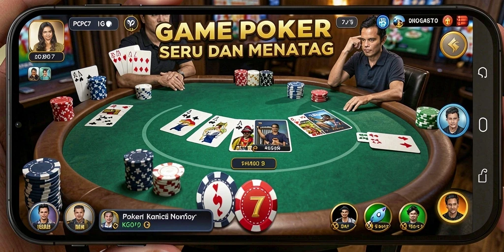 Screenshot gameplay PCPC7 menampilkan suasana serius dalam permainan Poker.