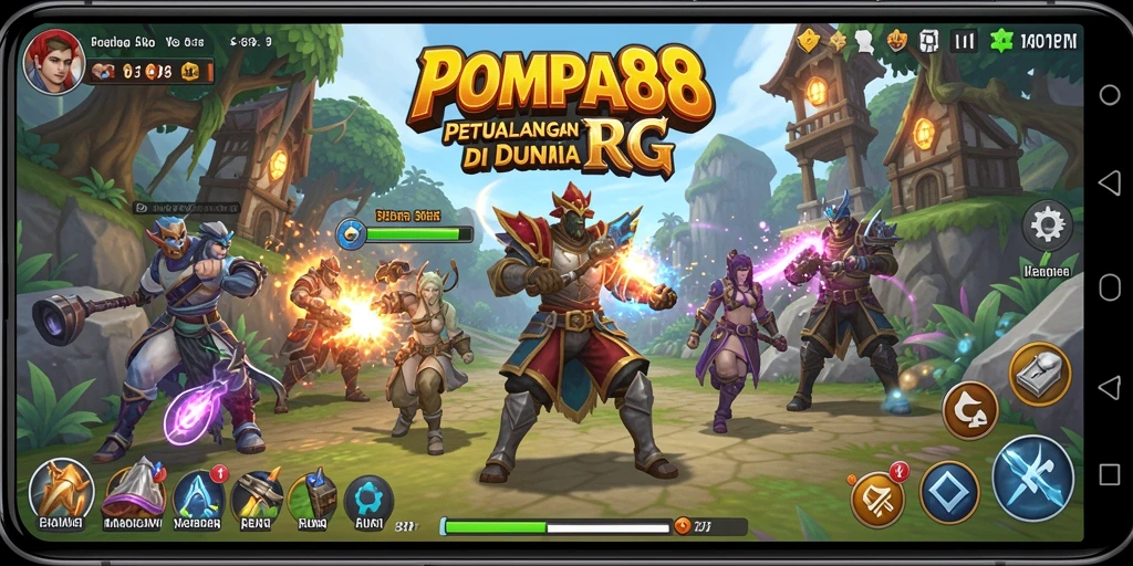 Gameplay seru POMPA88 dengan karakter dan monster epik.