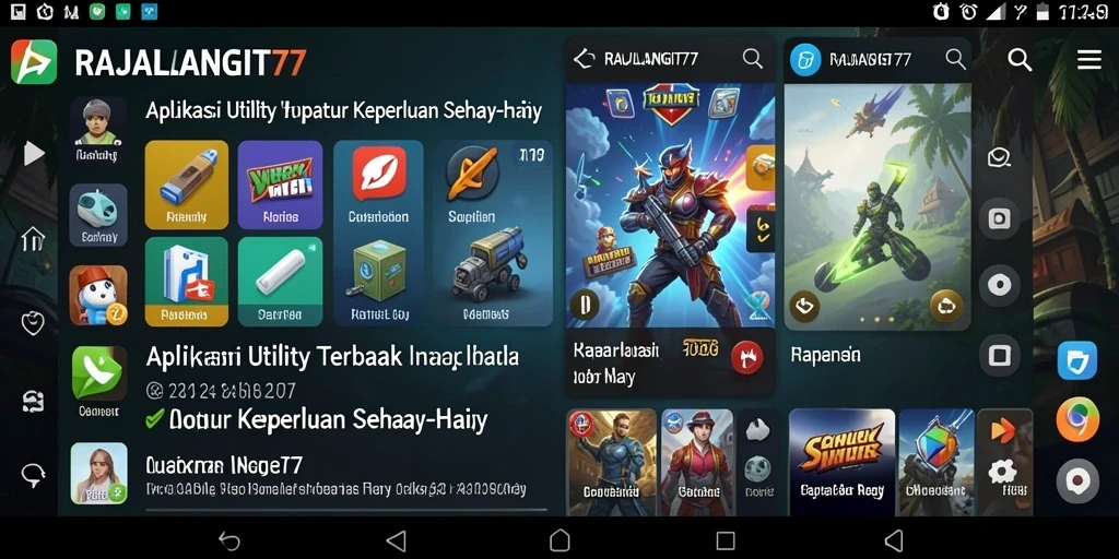 Screenshot utama RAJALANGIT77 menunjukkan antarmuka aplikasi Utility yang ramah pengguna.