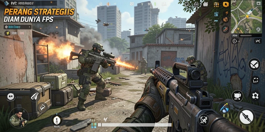 Screenshot gameplay RVIP3 yang menampilkan aksi tembak-menembak yang intens.