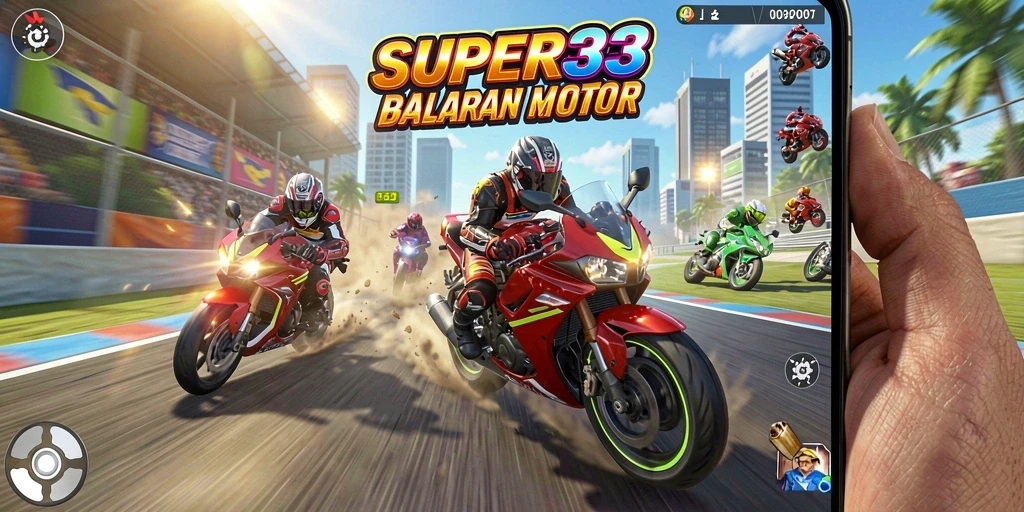 Tampilan gameplay seru balapan motor di SUPER33.