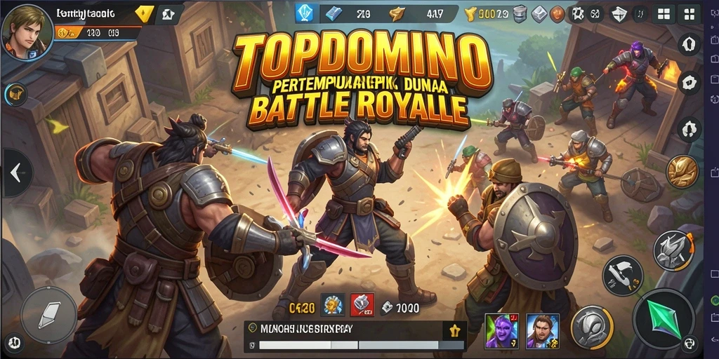 Screenshot utama TOPDOMINO menampilkan aksi seru dan intens dalam pertarungan Battle Royale.