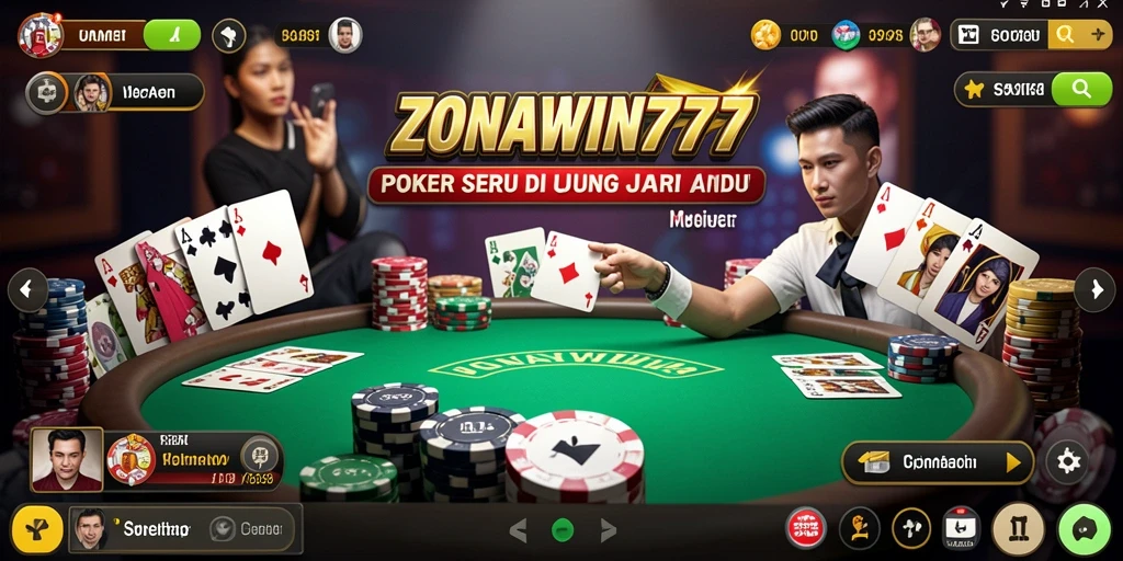 Gameplay Poker seru di ZONAWIN777 menunjukkan kompetisi antar pemain.
